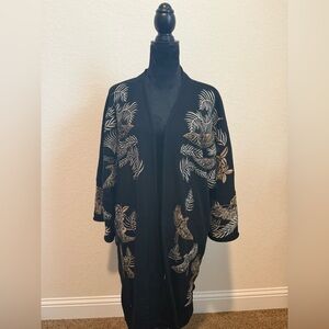 Johnny Was Black and Gold Kimono Cardigan NWOT